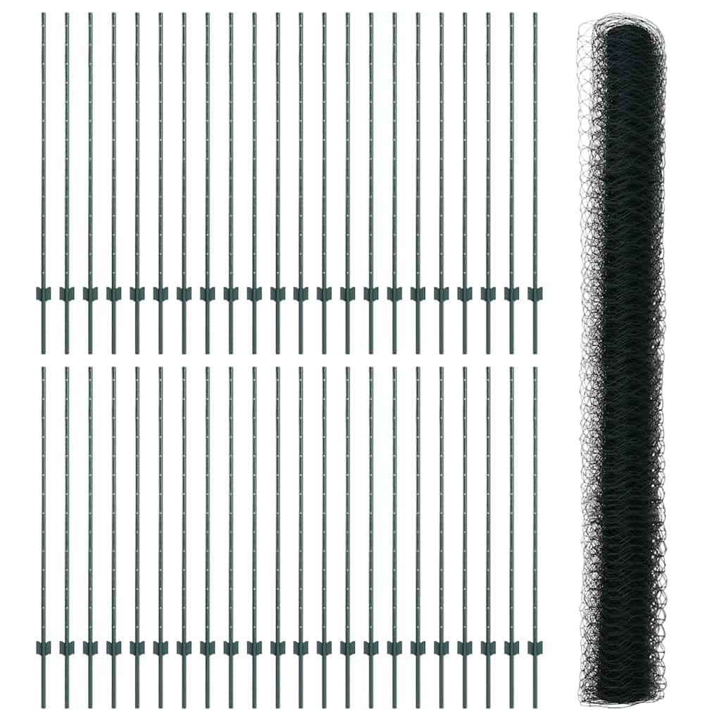 Fence with Post Green 1.4 x 100 m Steel and PVC