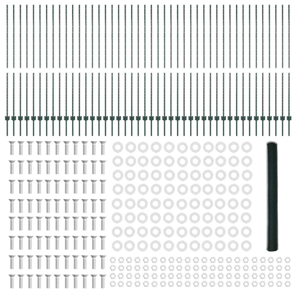 Fence with Post Green 1.5 x 100 m Steel and PVC