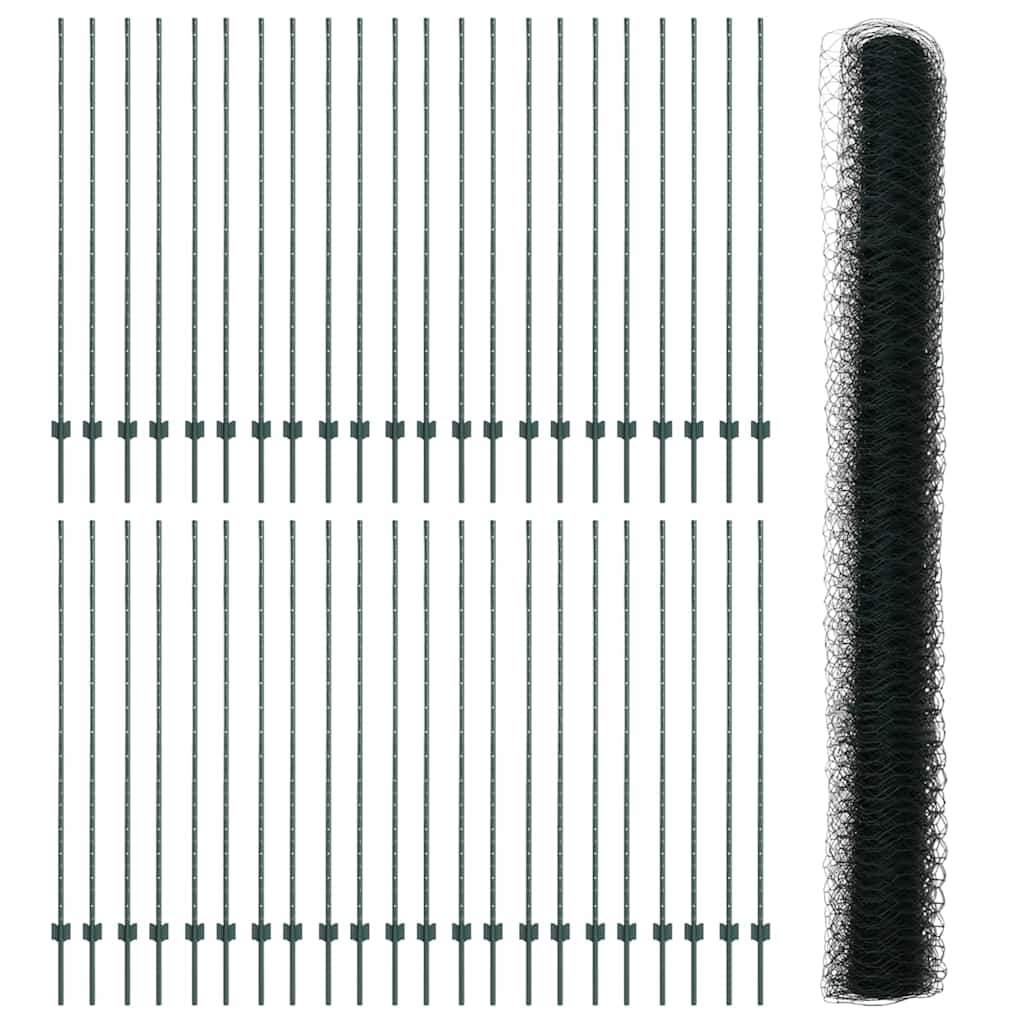 Fence with Post Green 1.5 x 100 m Steel and PVC