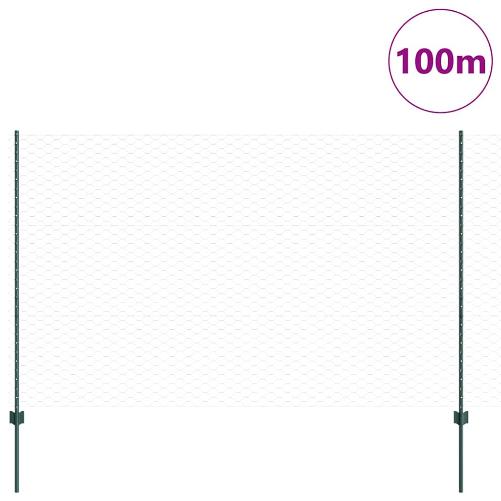 Fence with Post Green 1.6 x 100 m Steel and PVC