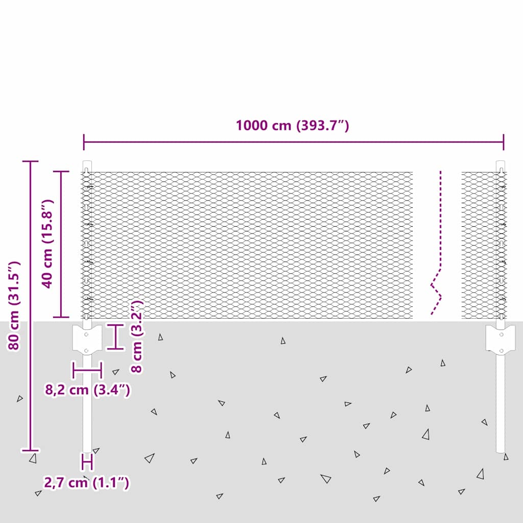 Fence with Post Grey 0.4 x 10 m Steel and PVC