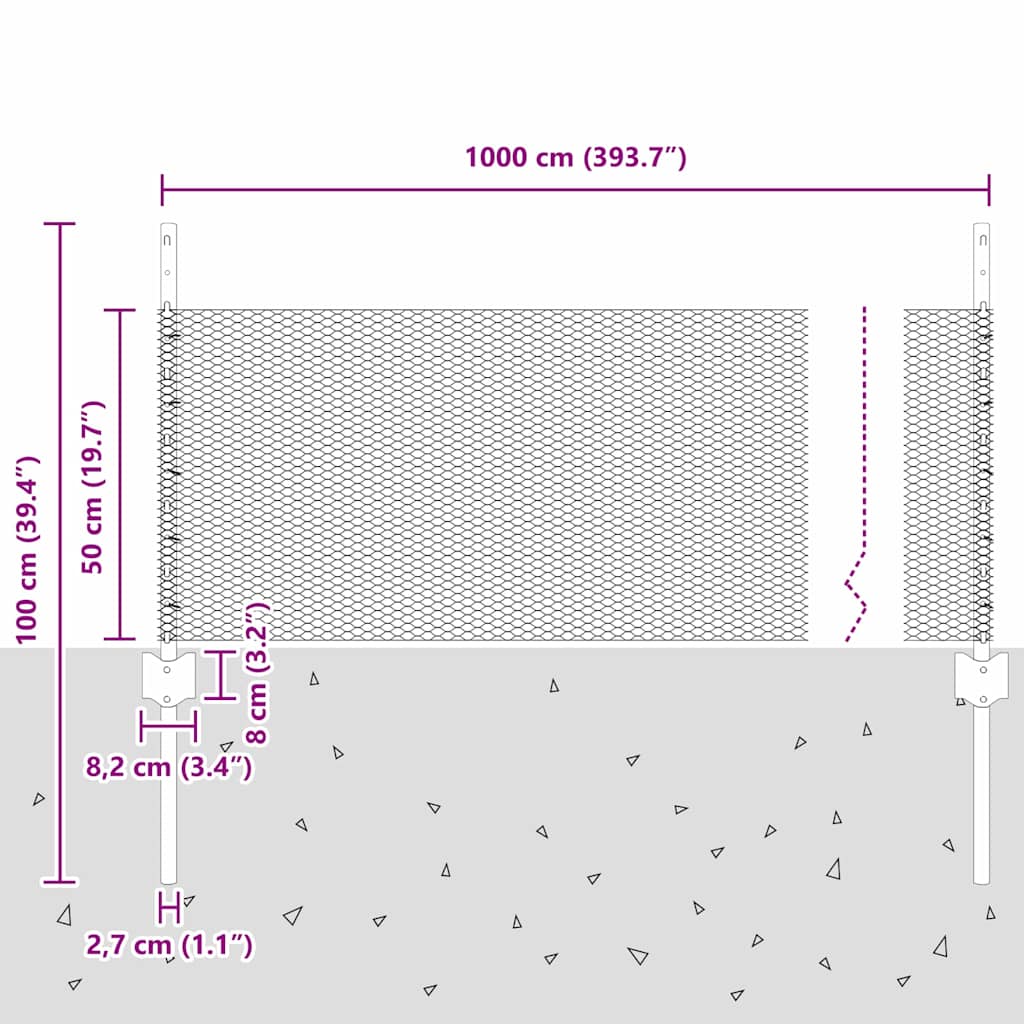 Fence with Post Grey 0.5 x 10 m Steel and PVC