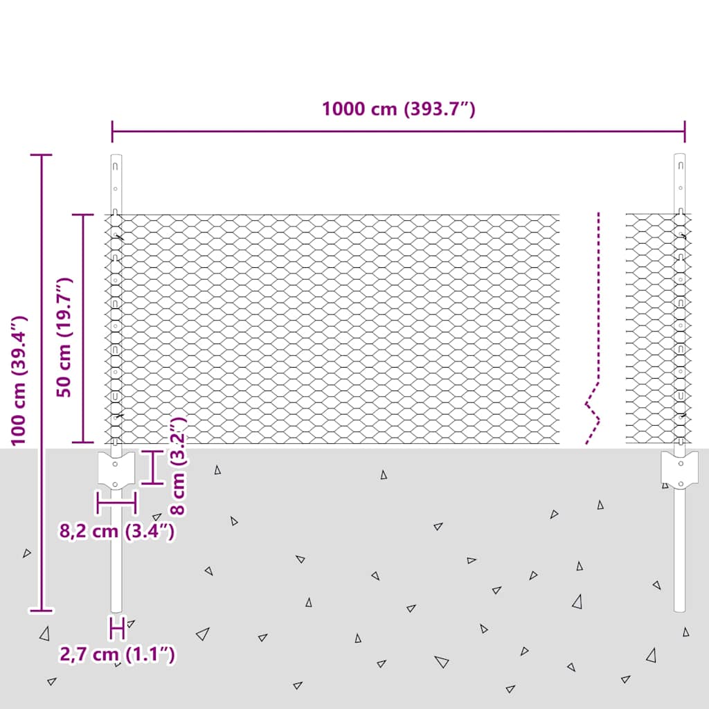 Fence with Post Grey 0.5 x 10 m Steel and PVC