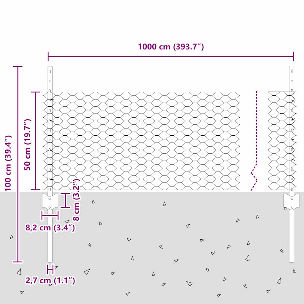 Fence with Post Grey 0.5 x 10 m Steel and PVC