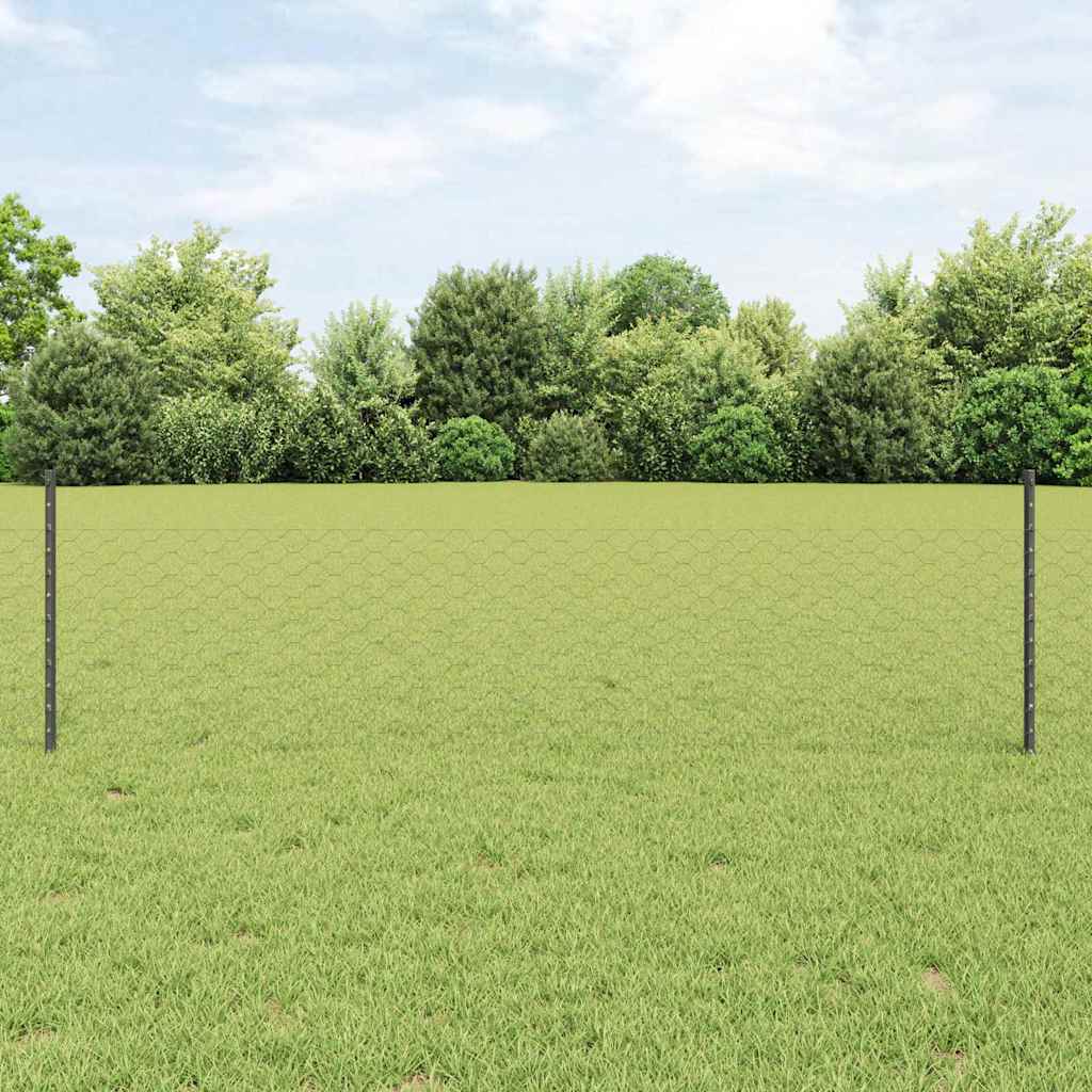 Fence with Post Grey 0.5 x 10 m Steel and PVC
