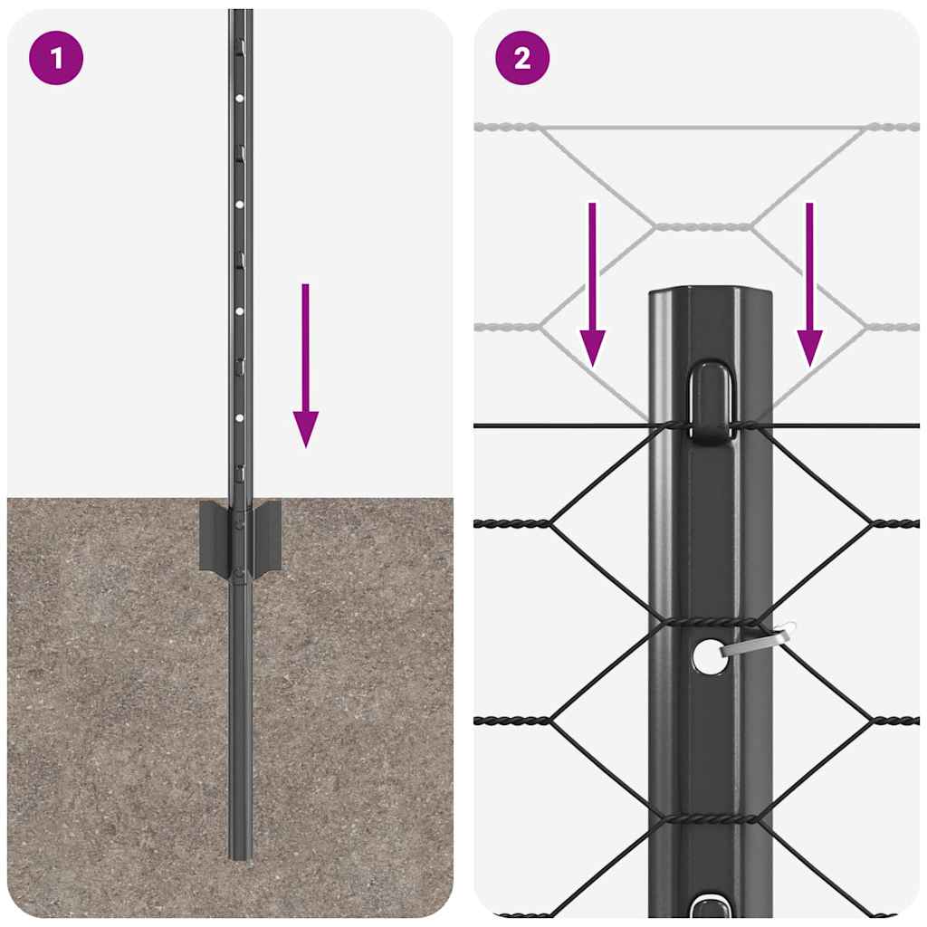 Fence with Post Grey 0.5 x 10 m Steel and PVC