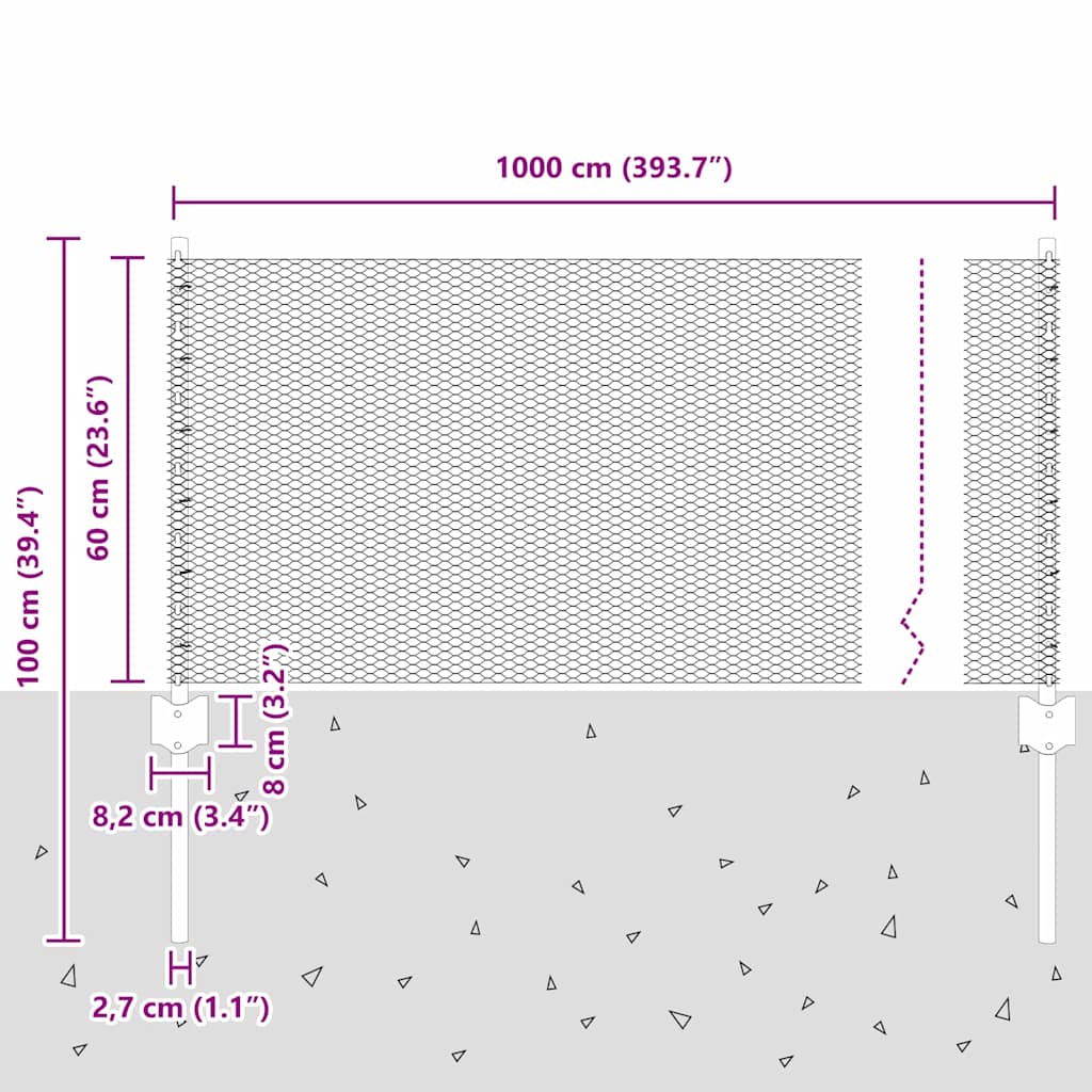 Fence with Post Grey 0.6 x 10 m Steel and PVC