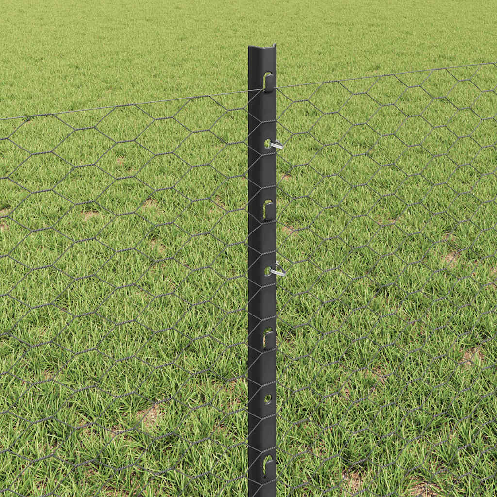 Fence with Post Grey 0.6 x 10 m Steel and PVC