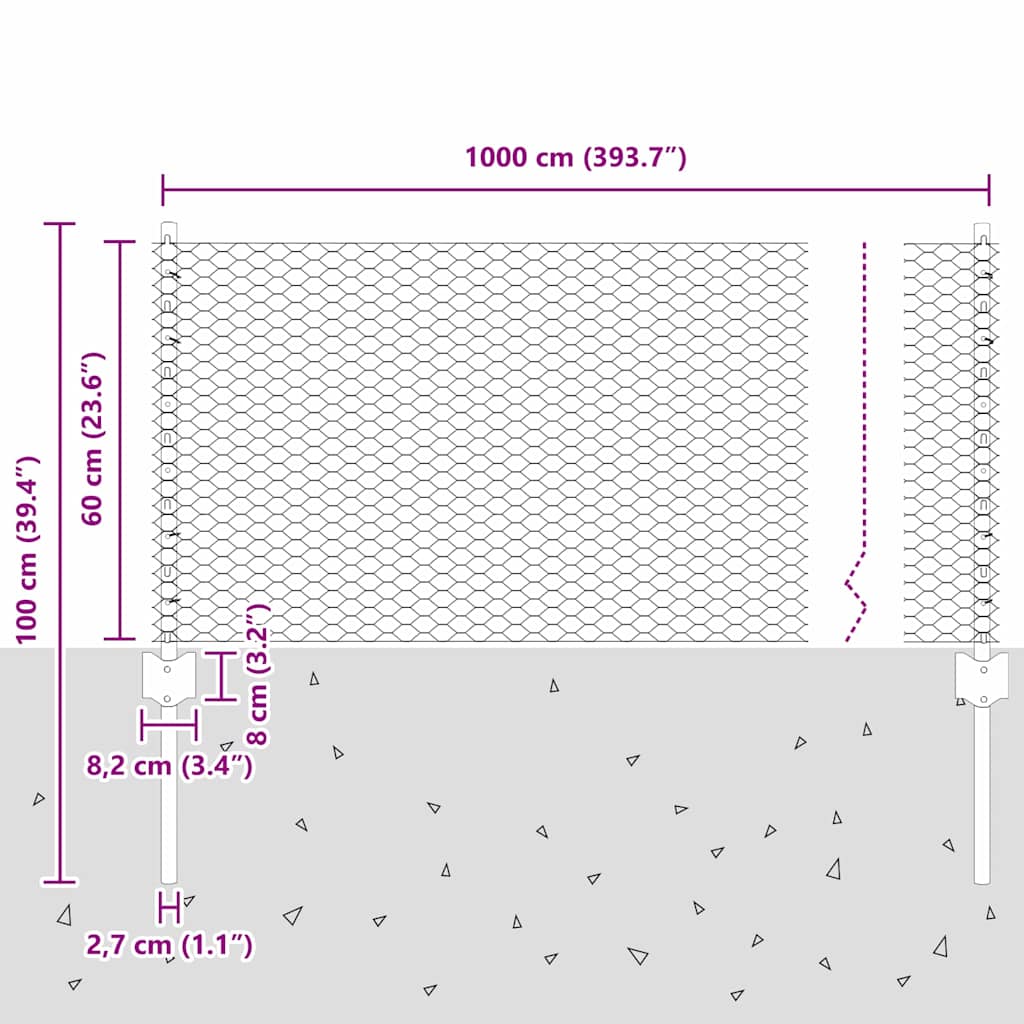 Fence with Post Grey 0.6 x 10 m Steel and PVC