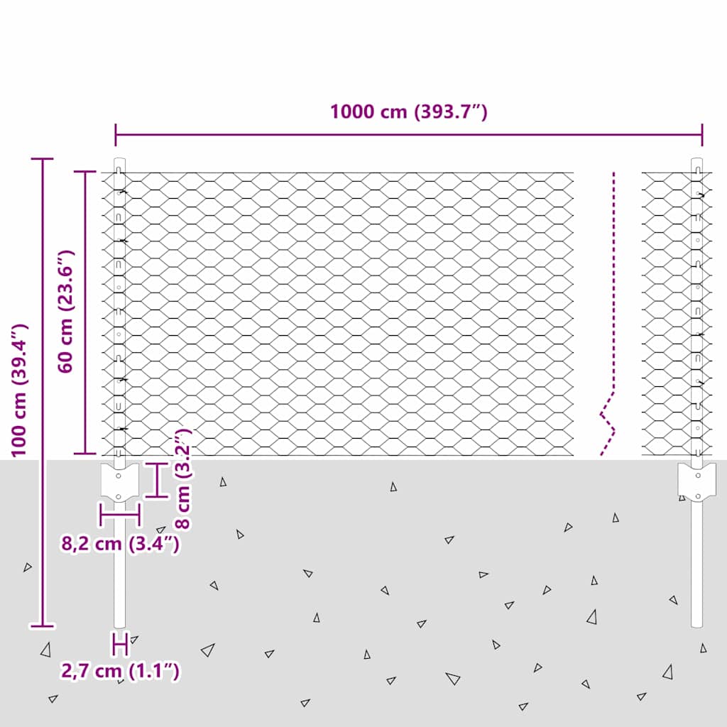 Fence with Post Grey 0.6 x 10 m Steel and PVC