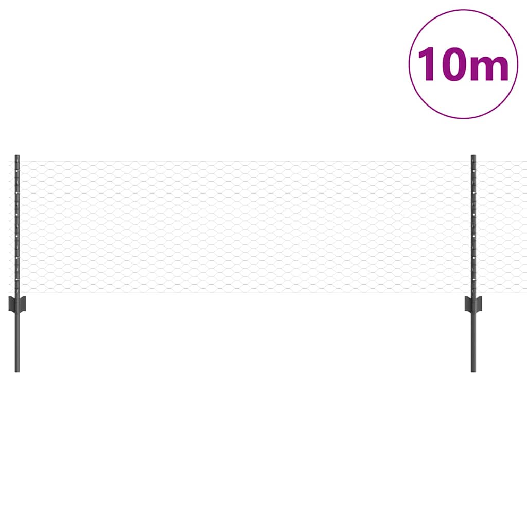 Fence with Post Grey 0.6 x 10 m Steel and PVC