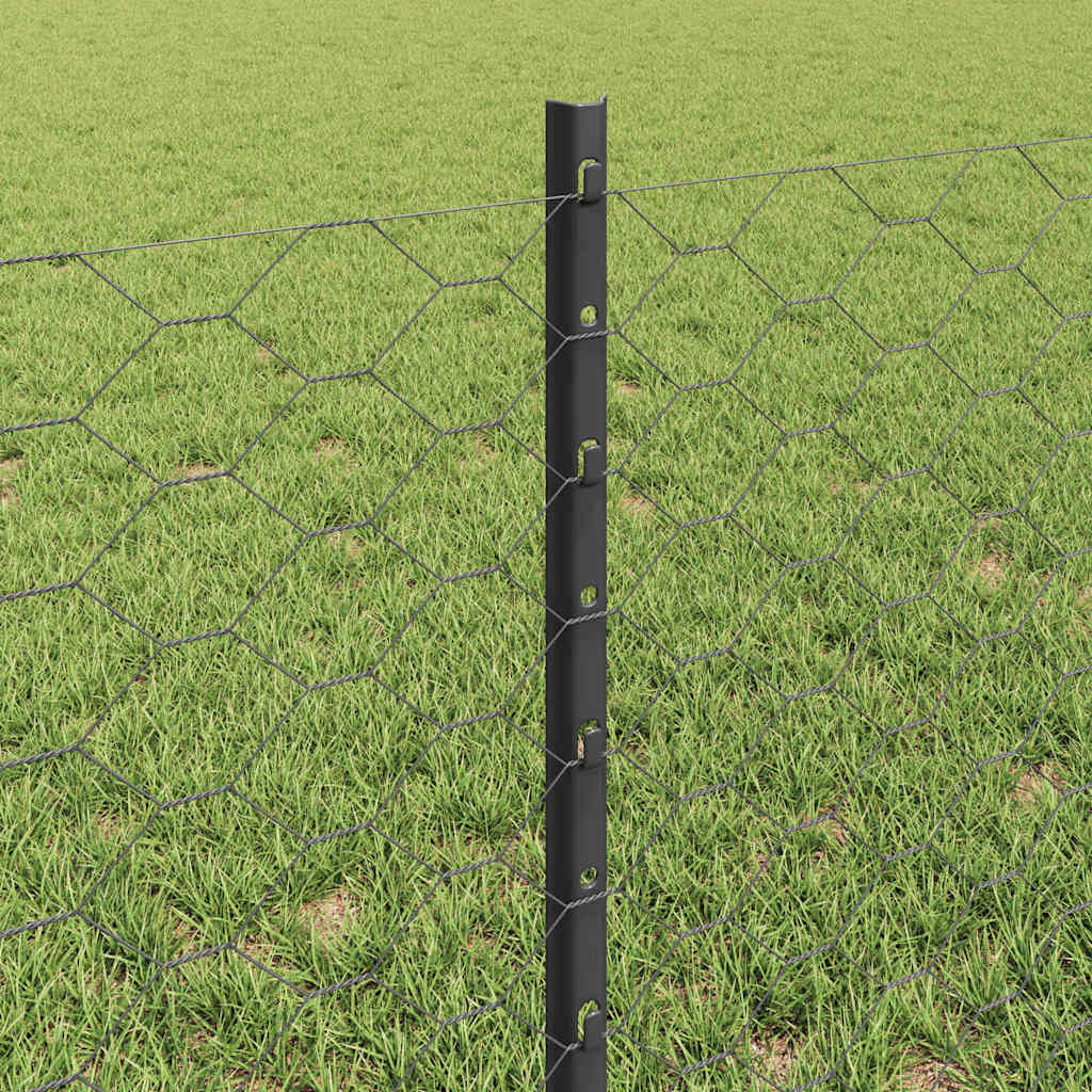 Fence with Post Grey 0.6 x 10 m Steel and PVC