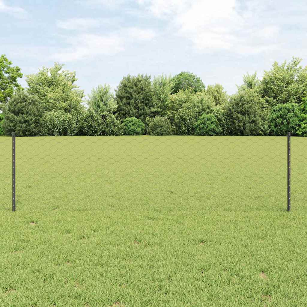 Fence with Post Grey 0.6 x 10 m Steel and PVC