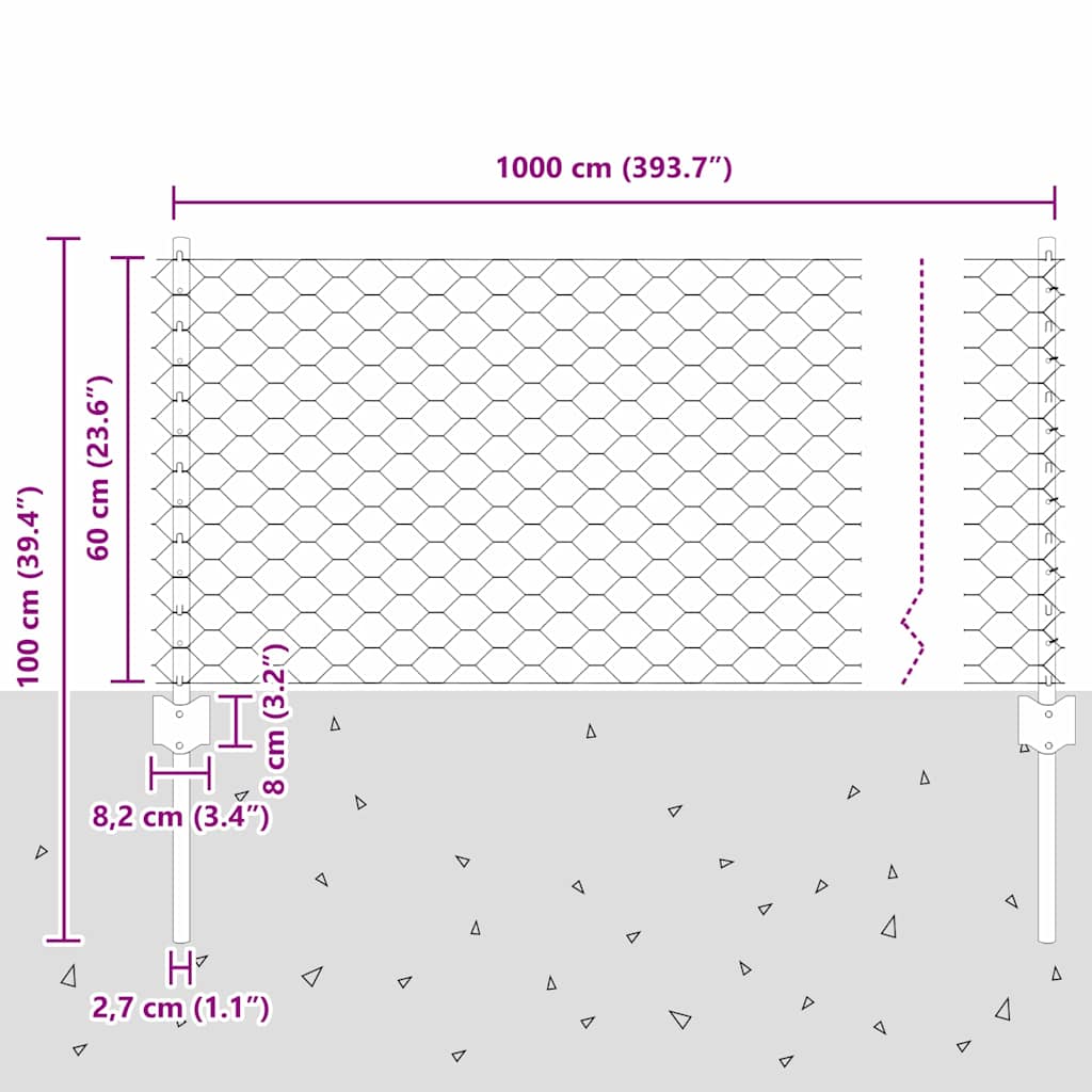 Fence with Post Grey 0.6 x 10 m Steel and PVC
