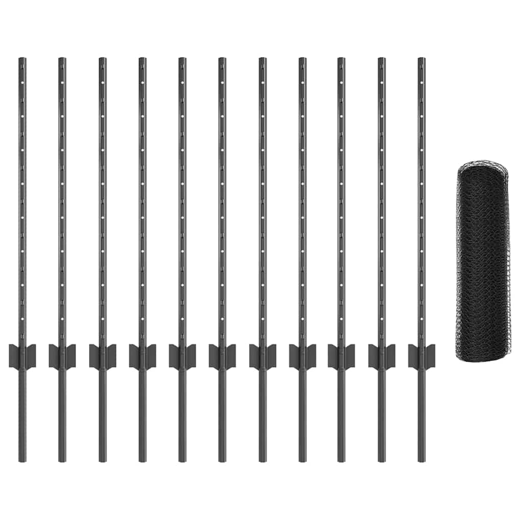 Fence with Post Grey 0.8 x 10 m Steel and PVC