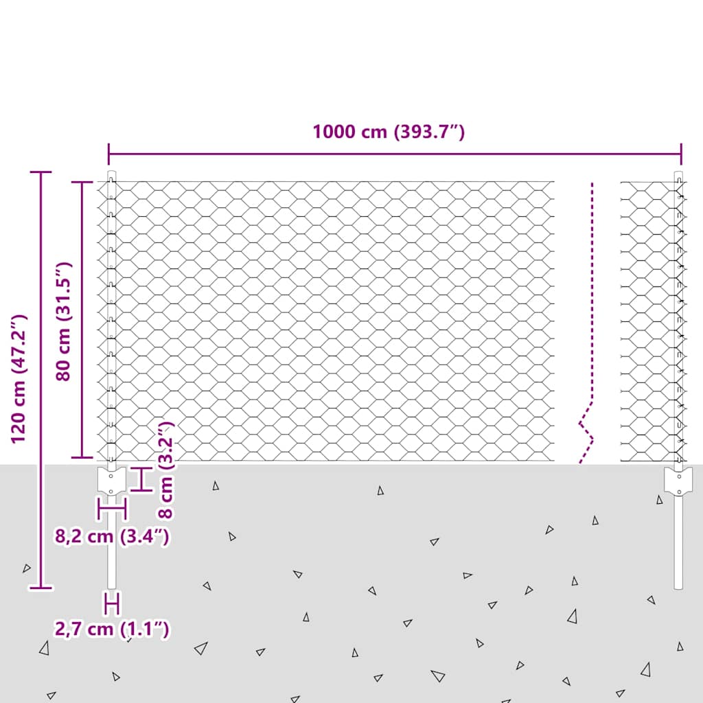 Fence with Post Grey 0.8 x 10 m Steel and PVC