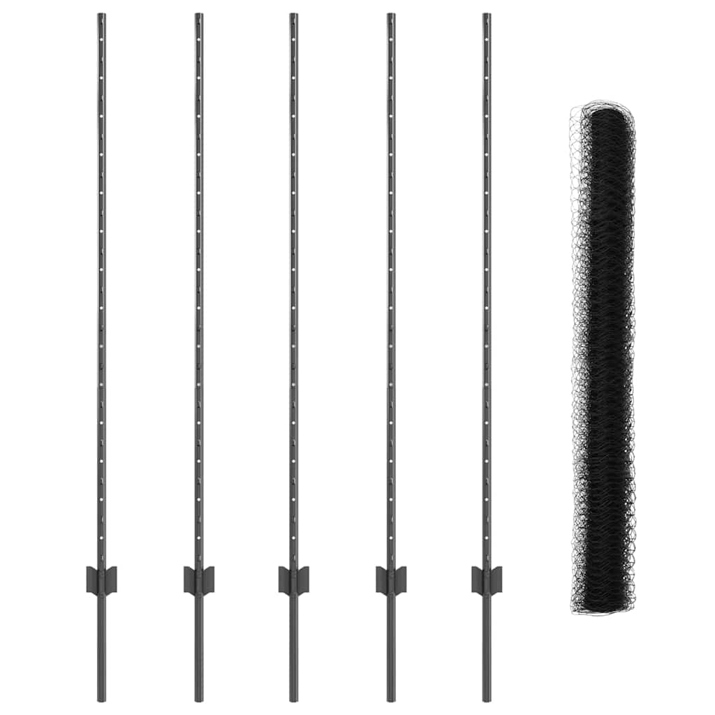 Fence with Post Grey 1.4 x 10 m Steel and PVC