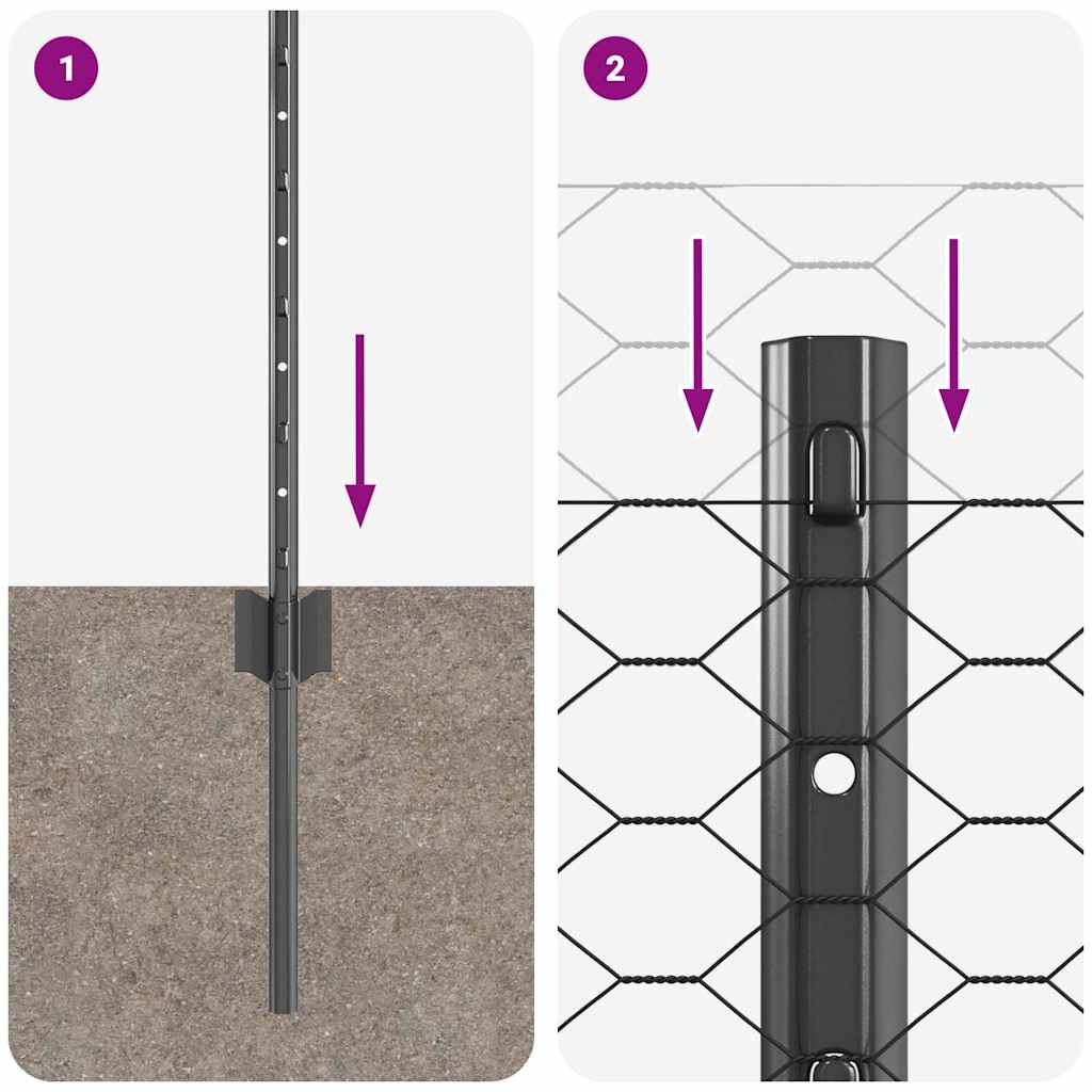 Fence with Post Grey 0.4 x 25 m Steel