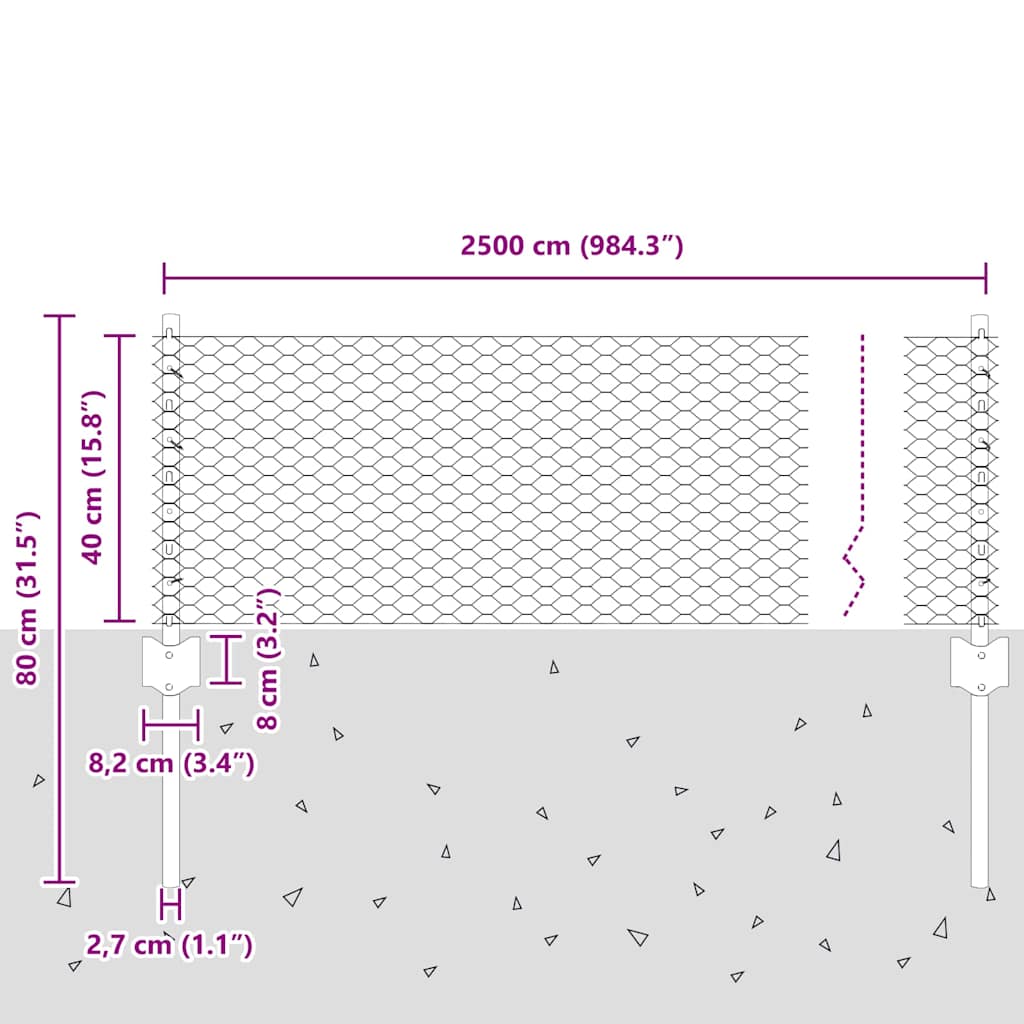 Fence with Post Grey 0.4 x 25 m Steel