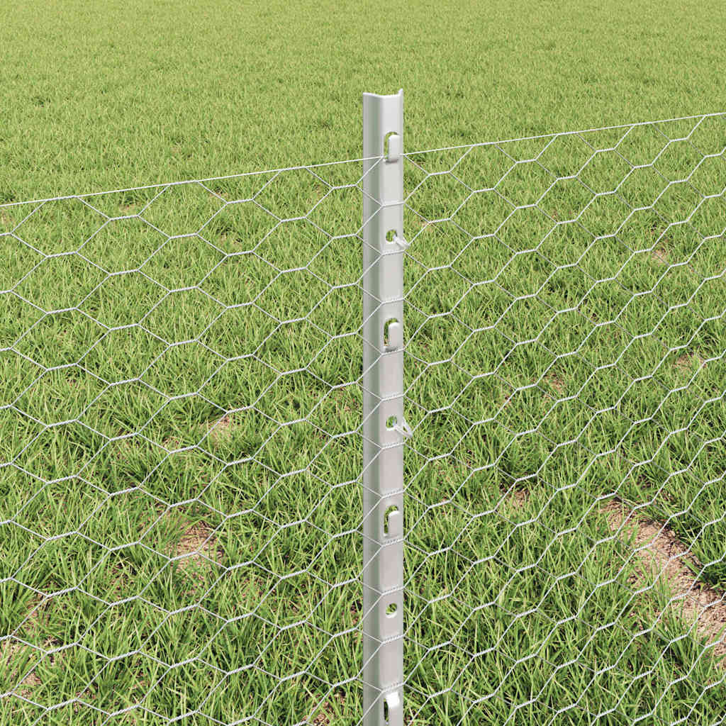 Fence with Post Silver 0.4 x 100 m Steel