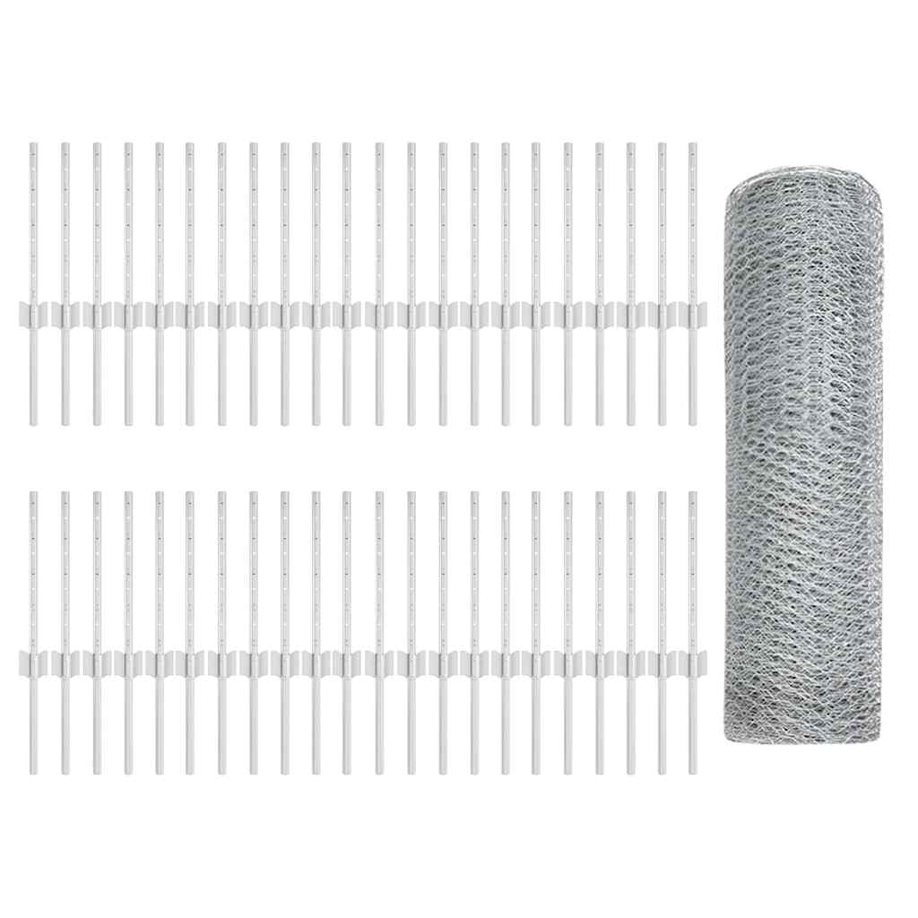 Fence with Post Silver 0.4 x 100 m Steel