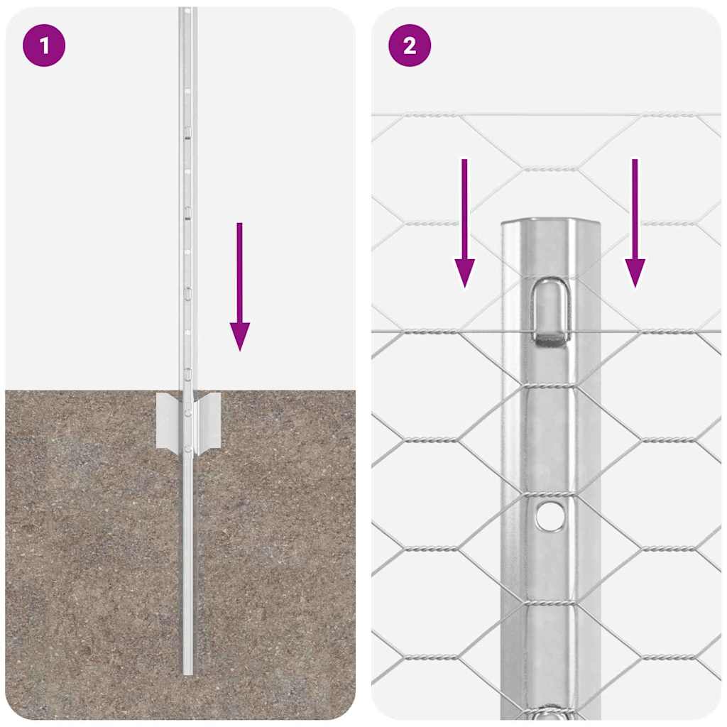 Fence with Post Silver 0.4 x 100 m Steel