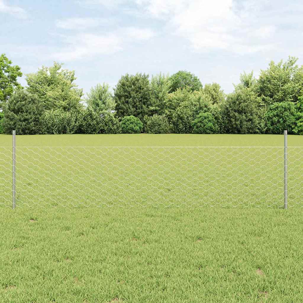 Fence with Post Silver 0.5 x 100 m Steel