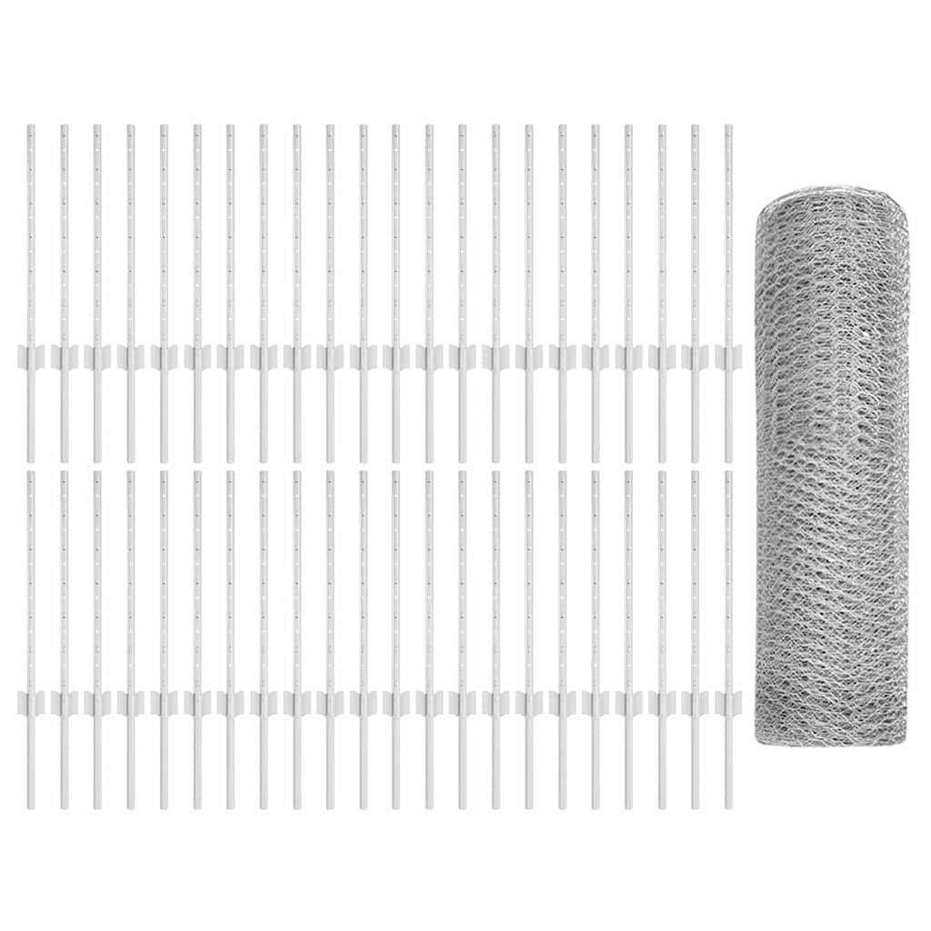 Fence with Post Silver 0.6 x 100 m Steel