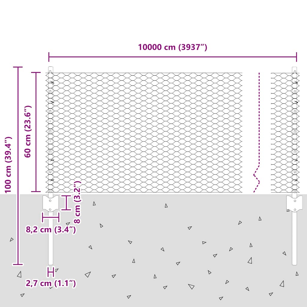 Fence with Post Silver 0.6 x 100 m Steel