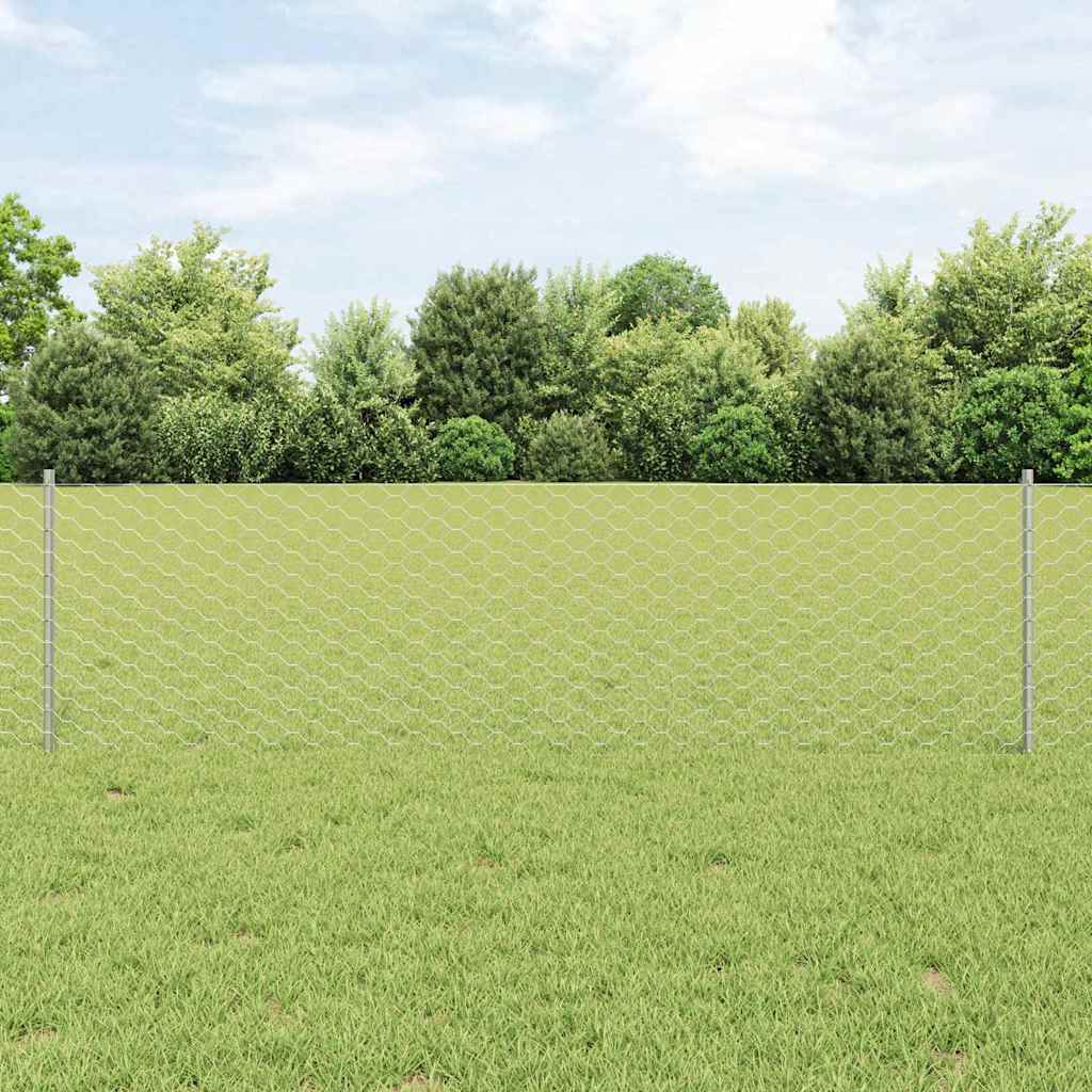 Fence with Post Silver 0.6 x 100 m Steel