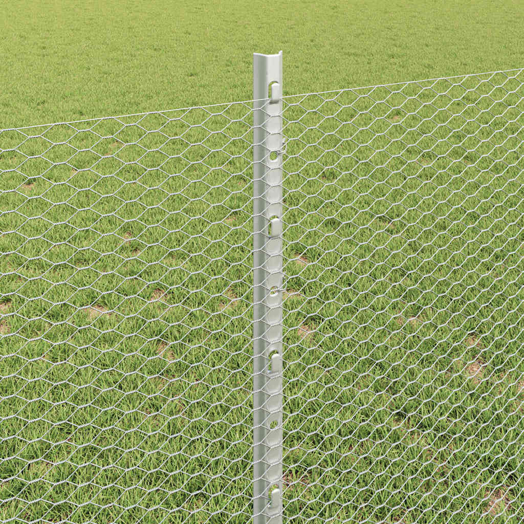 Fence with Post Silver 0.8 x 100 m Steel