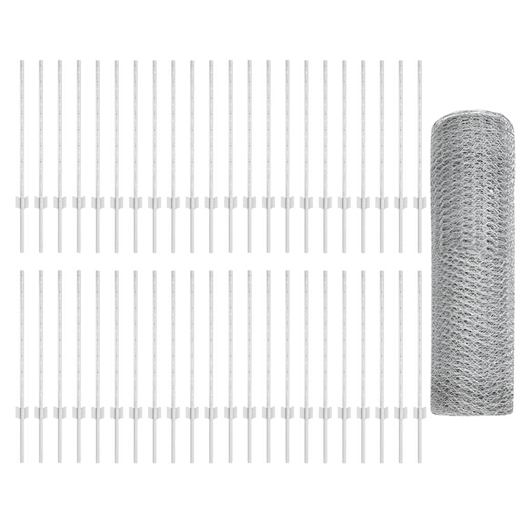 Fence with Post Silver 0.8 x 100 m Steel