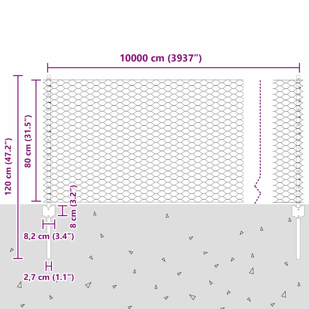 Fence with Post Silver 0.8 x 100 m Steel