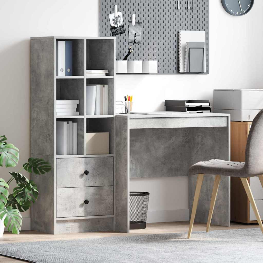Desk with Drawer 2 pcs Concrete Grey
