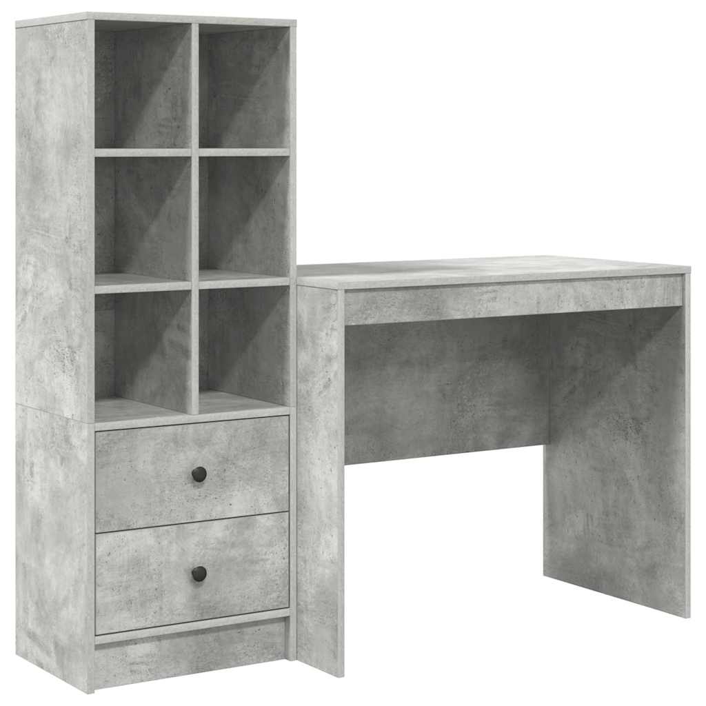 Desk with Drawer 2 pcs Concrete Grey