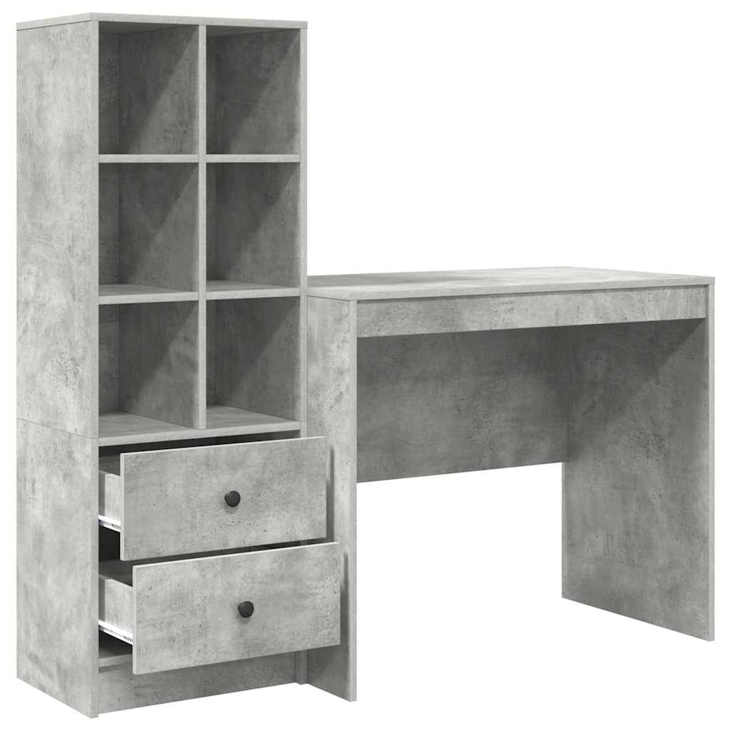 Desk with Drawer 2 pcs Concrete Grey
