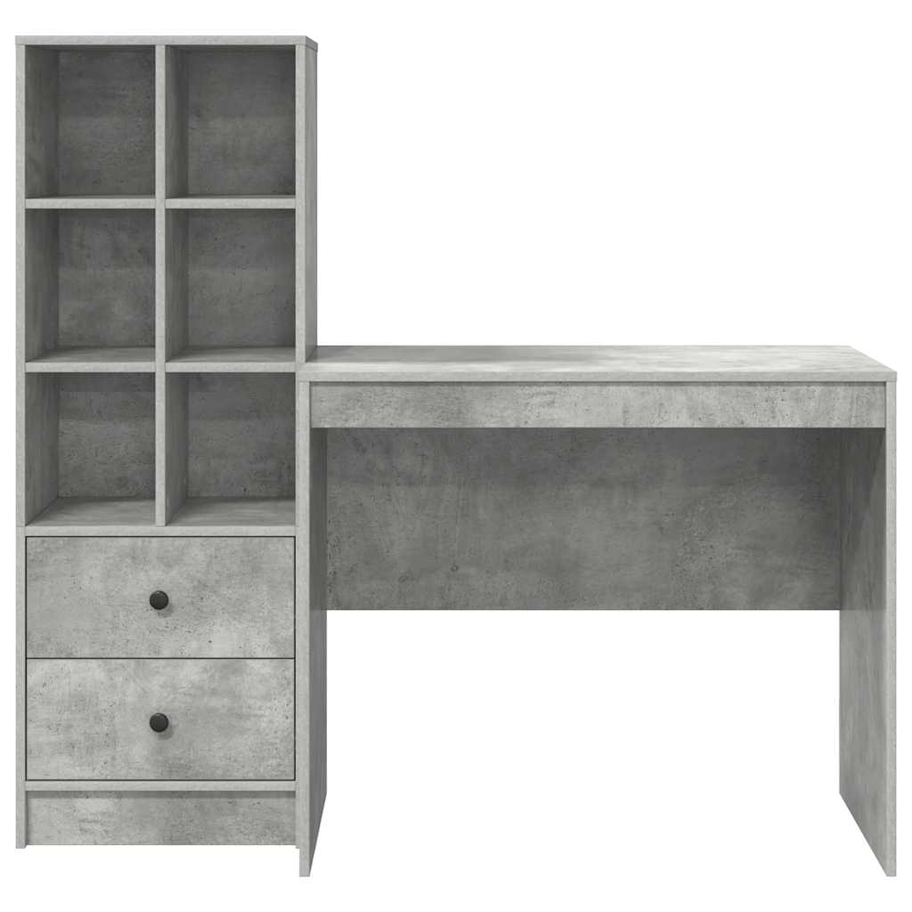 Desk with Drawer 2 pcs Concrete Grey