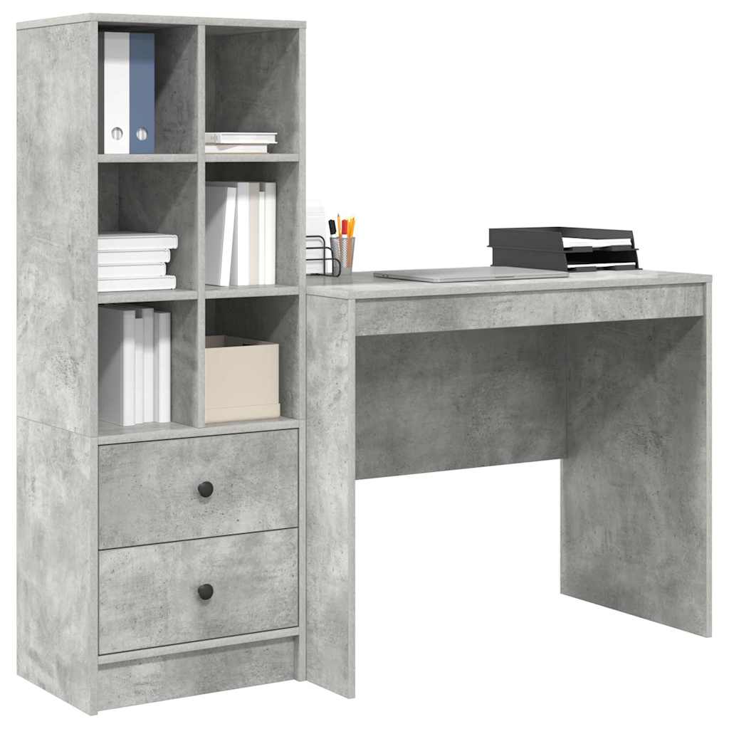 Desk with Drawer 2 pcs Concrete Grey