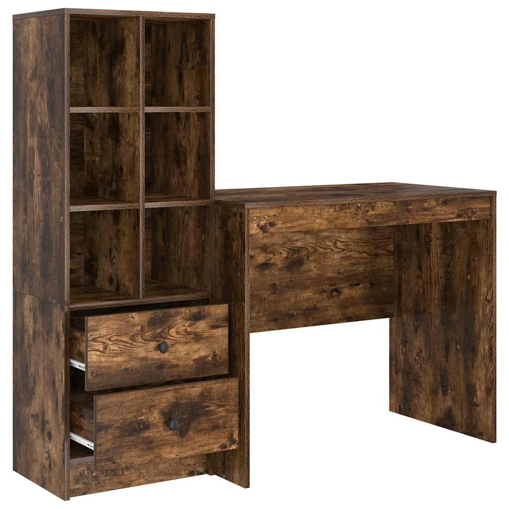 Desk with Drawer 2 pcs Smoked Oak