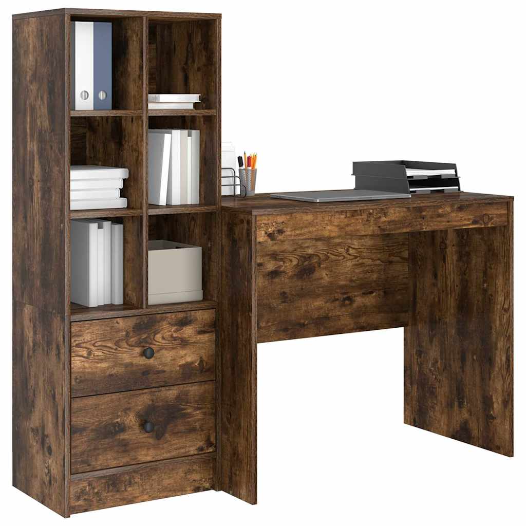 Desk with Drawer 2 pcs Smoked Oak