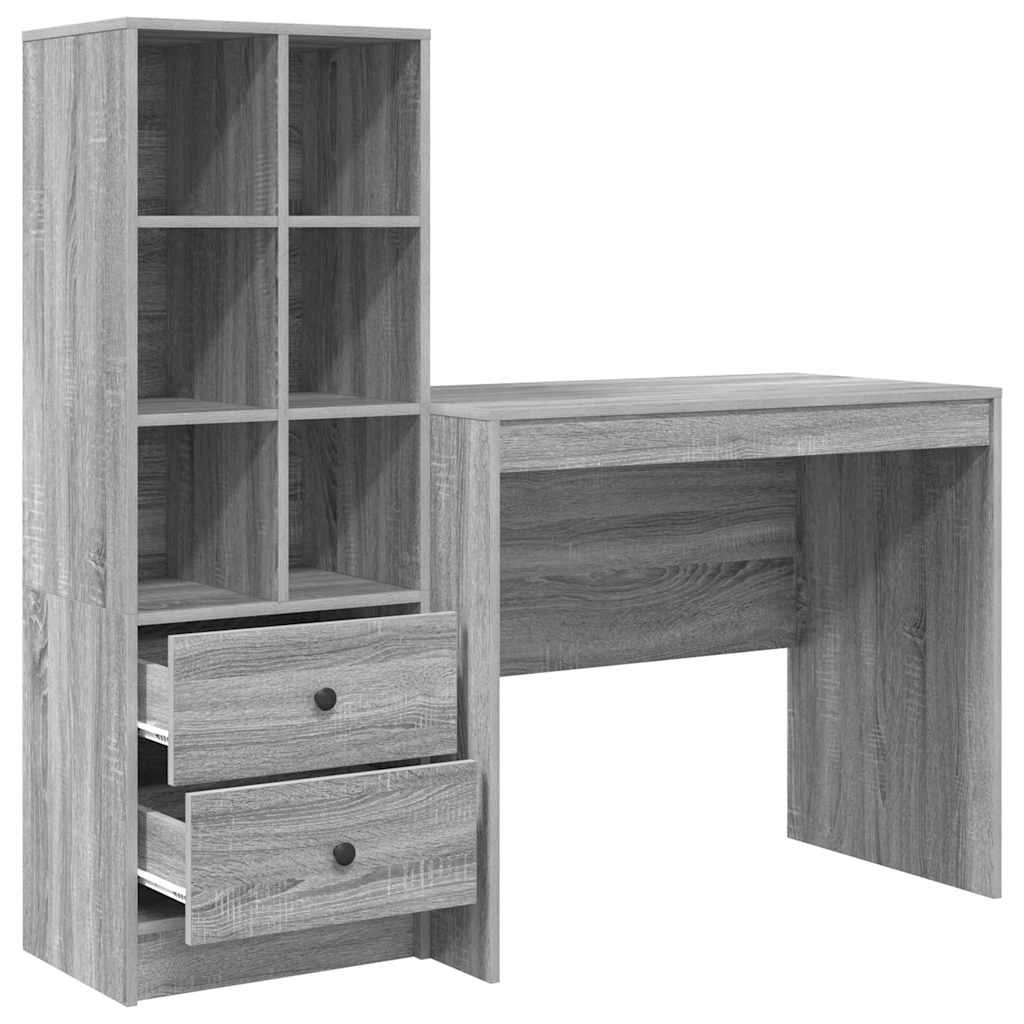 Desk with Drawer 2 pcs Grey Sonoma