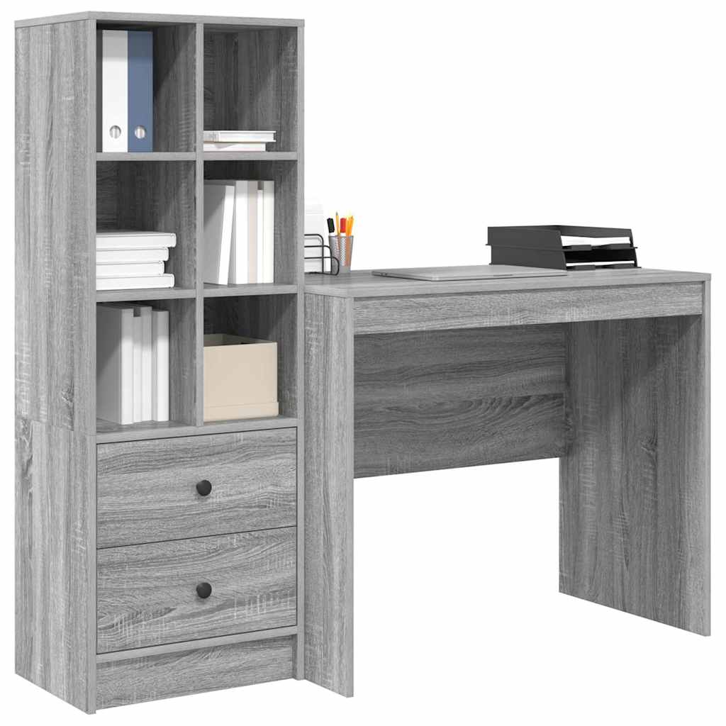 Desk with Drawer 2 pcs Grey Sonoma