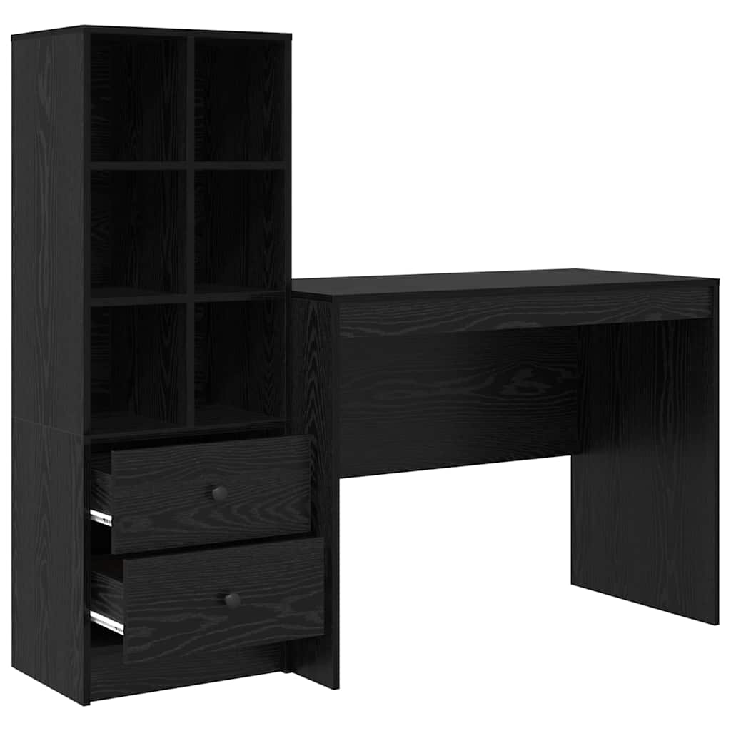 Desk with Drawer 2 pcs Black Oak