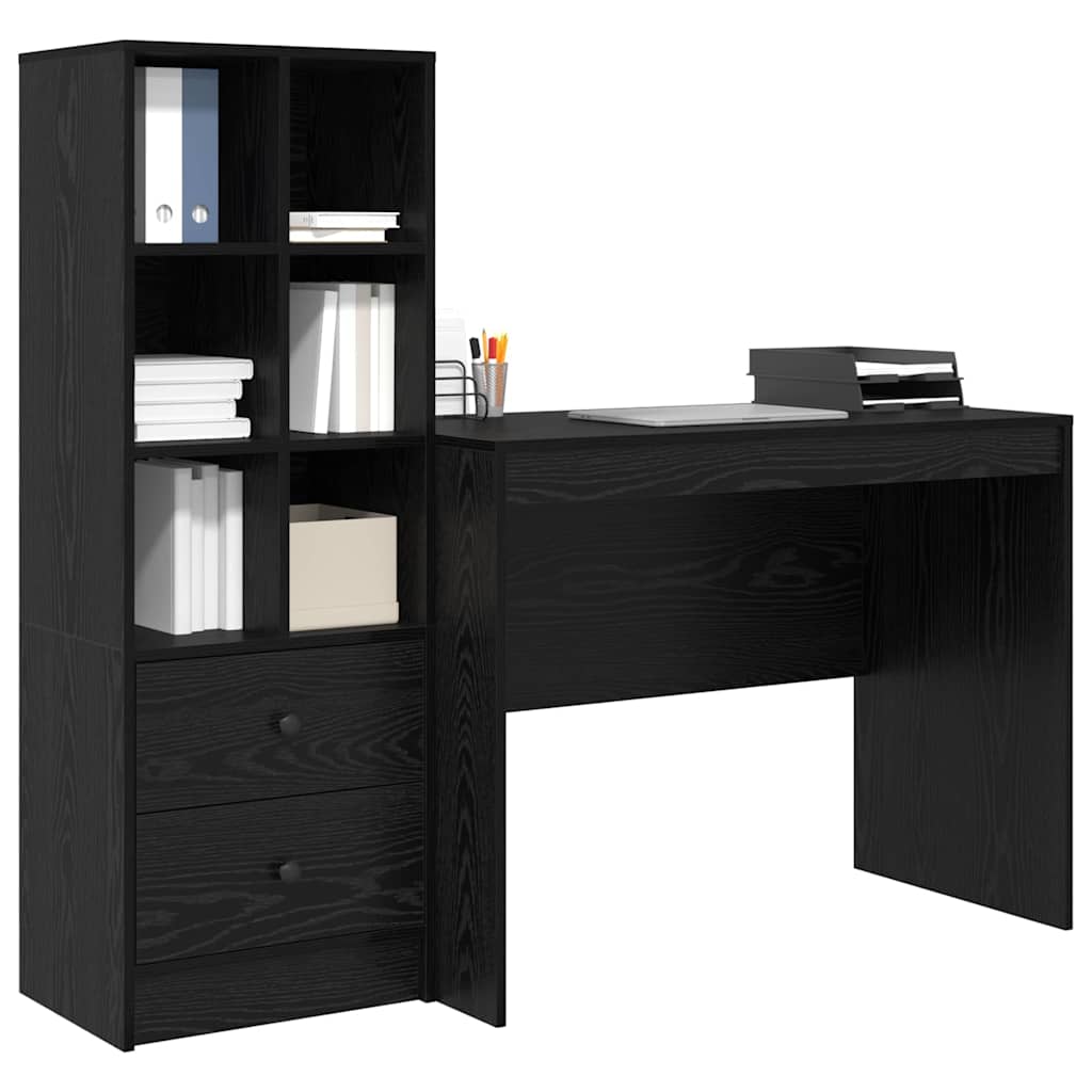 Desk with Drawer 2 pcs Black Oak