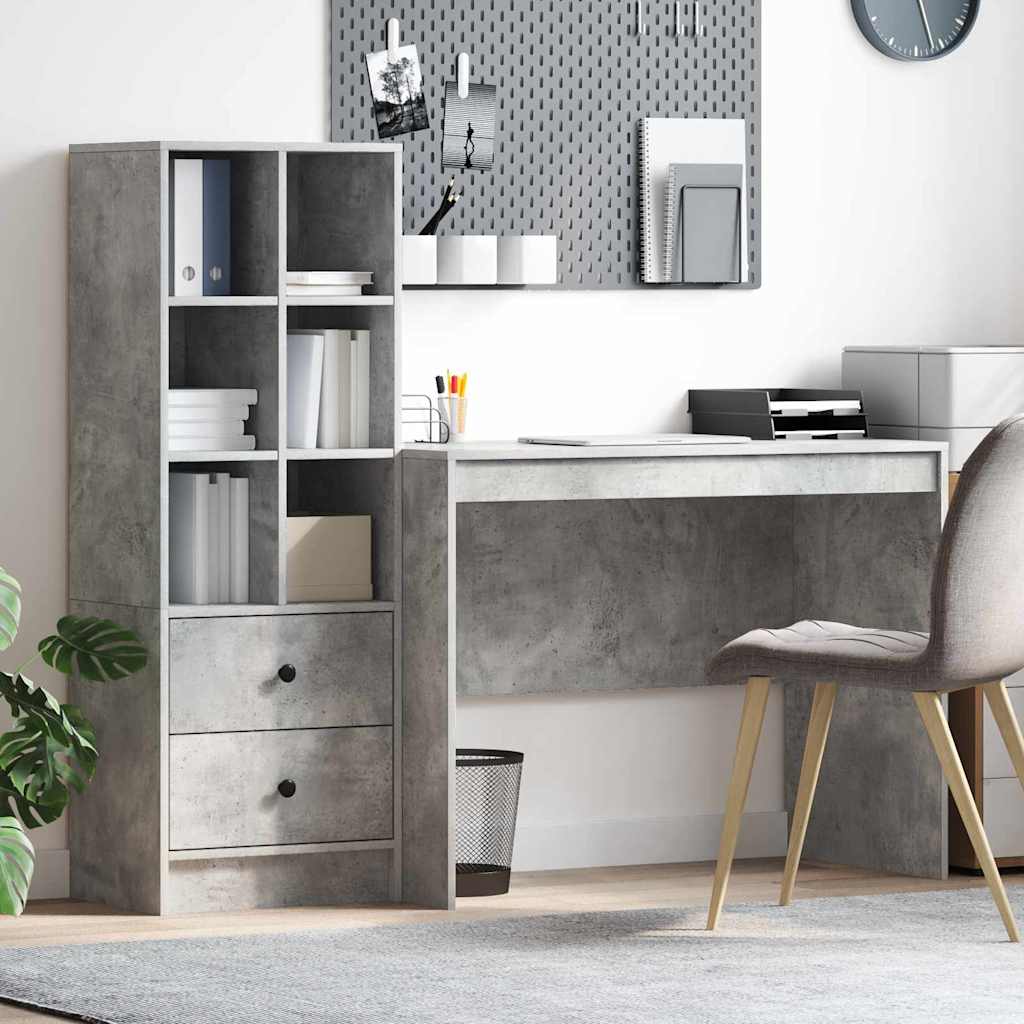 Desk with Drawer 2 pcs Concrete Grey