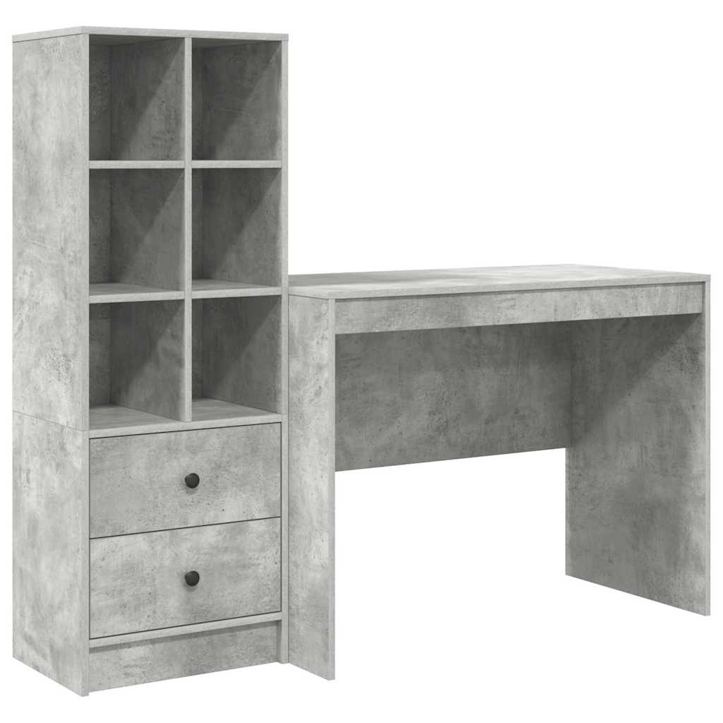 Desk with Drawer 2 pcs Concrete Grey