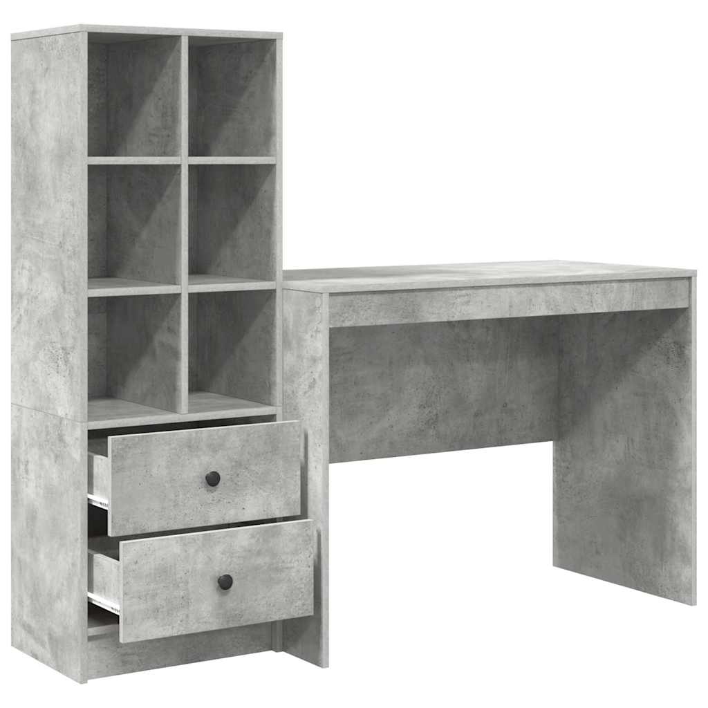 Desk with Drawer 2 pcs Concrete Grey