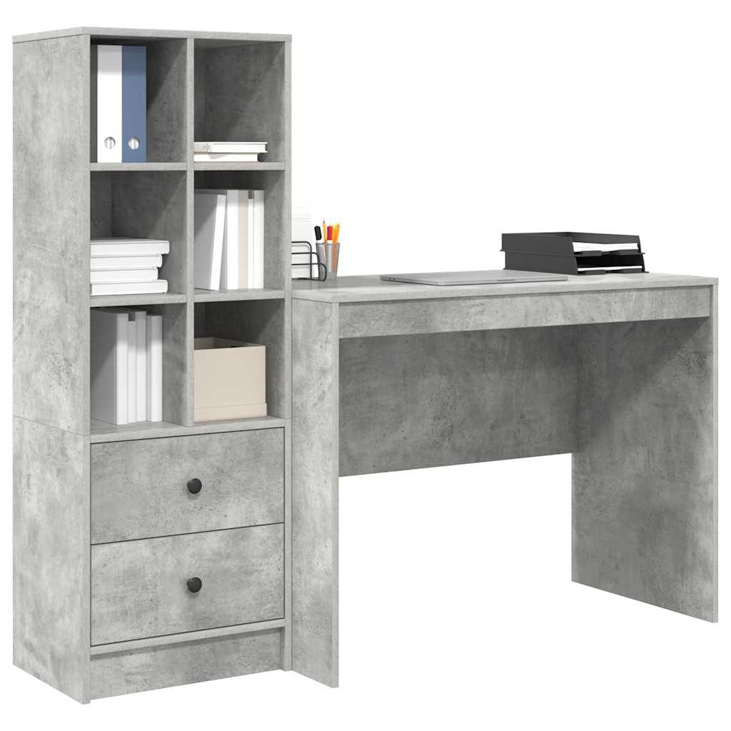 Desk with Drawer 2 pcs Concrete Grey