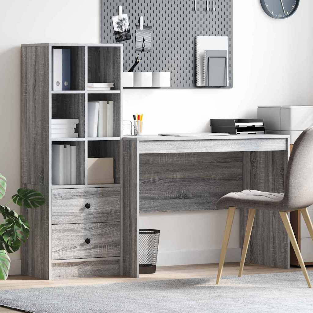 Desk with Drawer 2 pcs Grey Sonoma