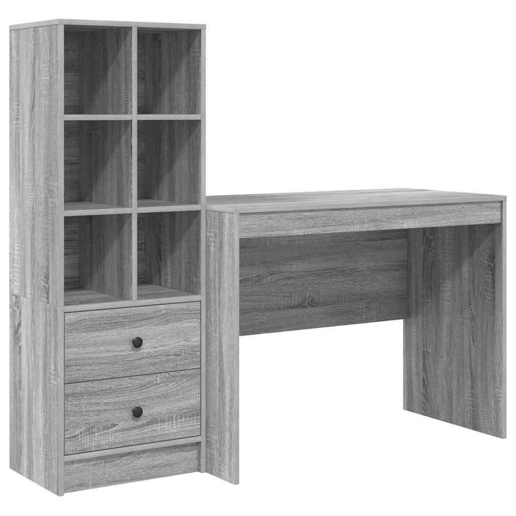 Desk with Drawer 2 pcs Grey Sonoma
